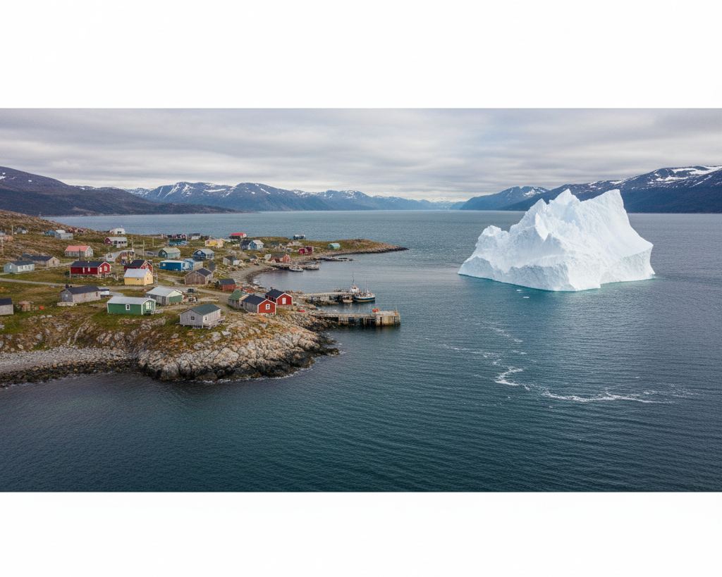 A large white iceberg grounded in a cold Atlantic bay